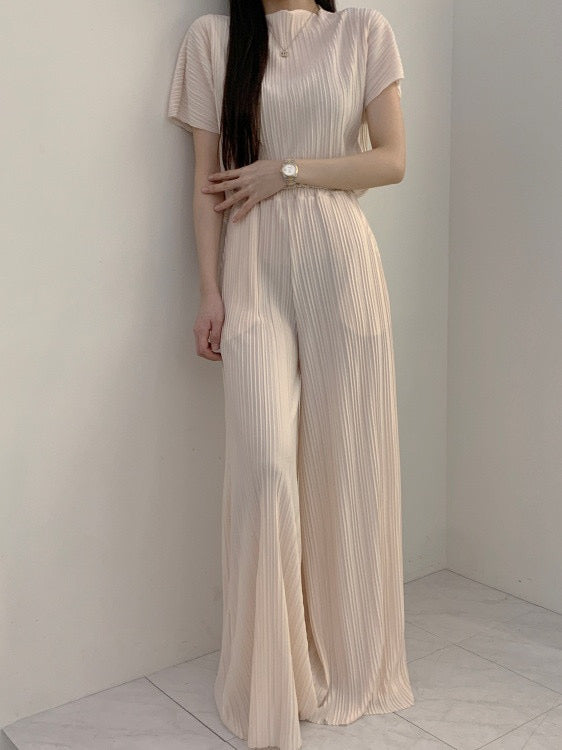 Loose Ruched Top + Flowing Wide-Leg Pants Set