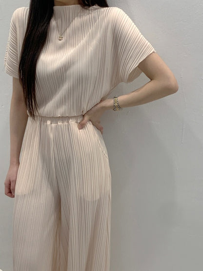 Loose Ruched Top + Flowing Wide-Leg Pants Set