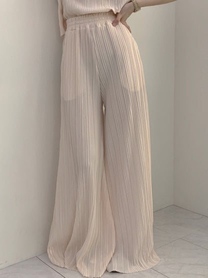 Loose Ruched Top + Flowing Wide-Leg Pants Set