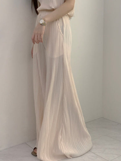 Loose Ruched Top + Flowing Wide-Leg Pants Set