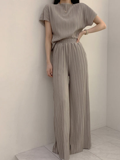 Loose Ruched Top + Flowing Wide-Leg Pants Set