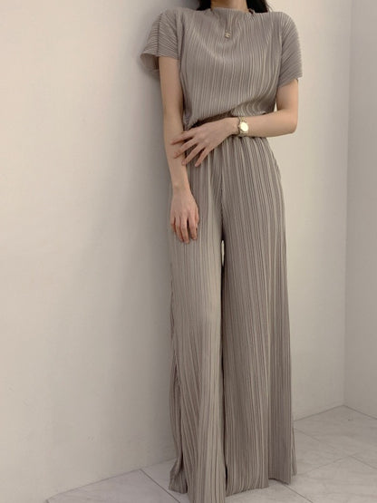 Loose Ruched Top + Flowing Wide-Leg Pants Set