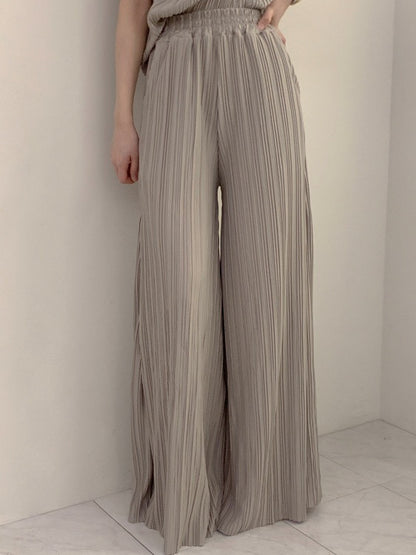 Loose Ruched Top + Flowing Wide-Leg Pants Set