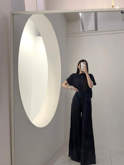 Loose Ruched Top + Flowing Wide-Leg Pants Set