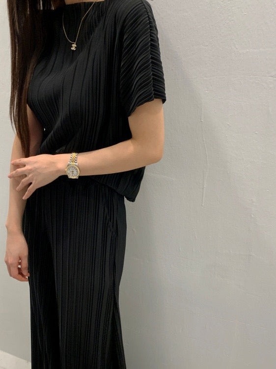 Loose Ruched Top + Flowing Wide-Leg Pants Set