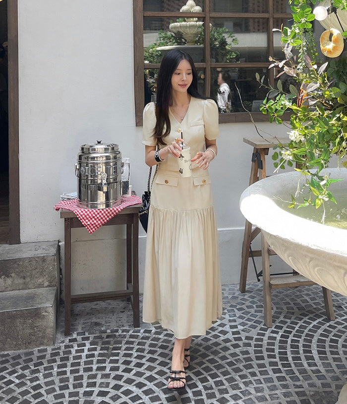 Chanel-inspired Single-breasted Jacket + Patchwork Ruffled Hem Skirt Set