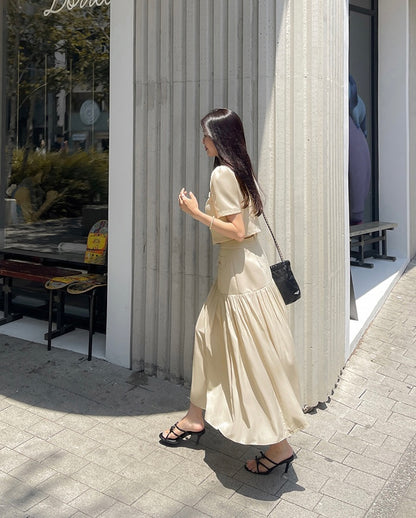 Chanel-inspired Single-breasted Jacket + Patchwork Ruffled Hem Skirt Set