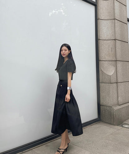 Chanel-inspired Single-breasted Jacket + Patchwork Ruffled Hem Skirt Set