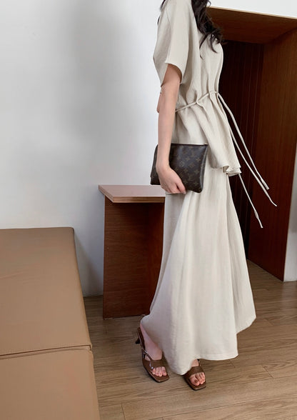 V-neck Loose Drawstring Waist Top + Elastic Waist Wide-leg Pants Set