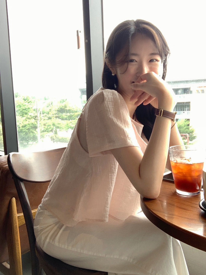 Puff Sleeve Chiffon Blouse + Textured Layered Camisole Set