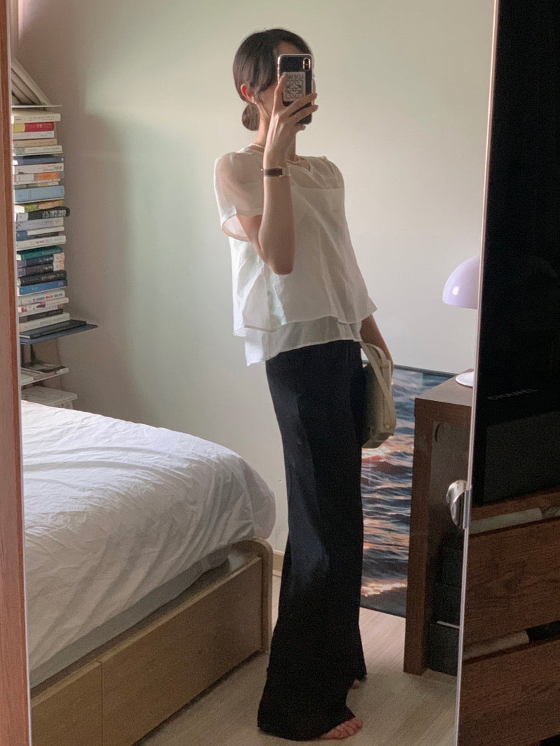 Puff Sleeve Chiffon Blouse + Textured Layered Camisole Set