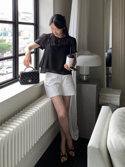 Puff Sleeve Chiffon Blouse + Textured Layered Camisole Set