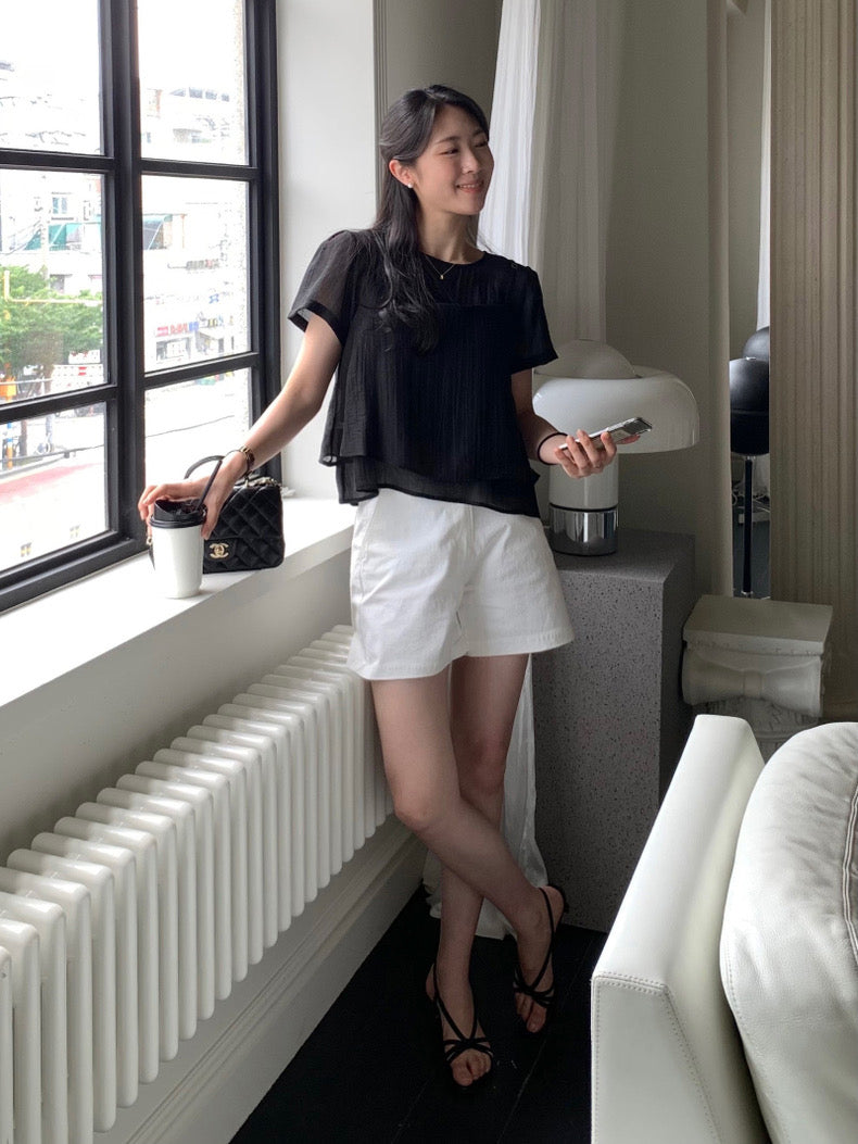 Puff Sleeve Chiffon Blouse + Textured Layered Camisole Set