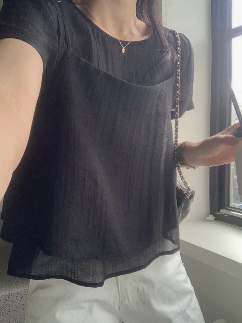 Puff Sleeve Chiffon Blouse + Textured Layered Camisole Set