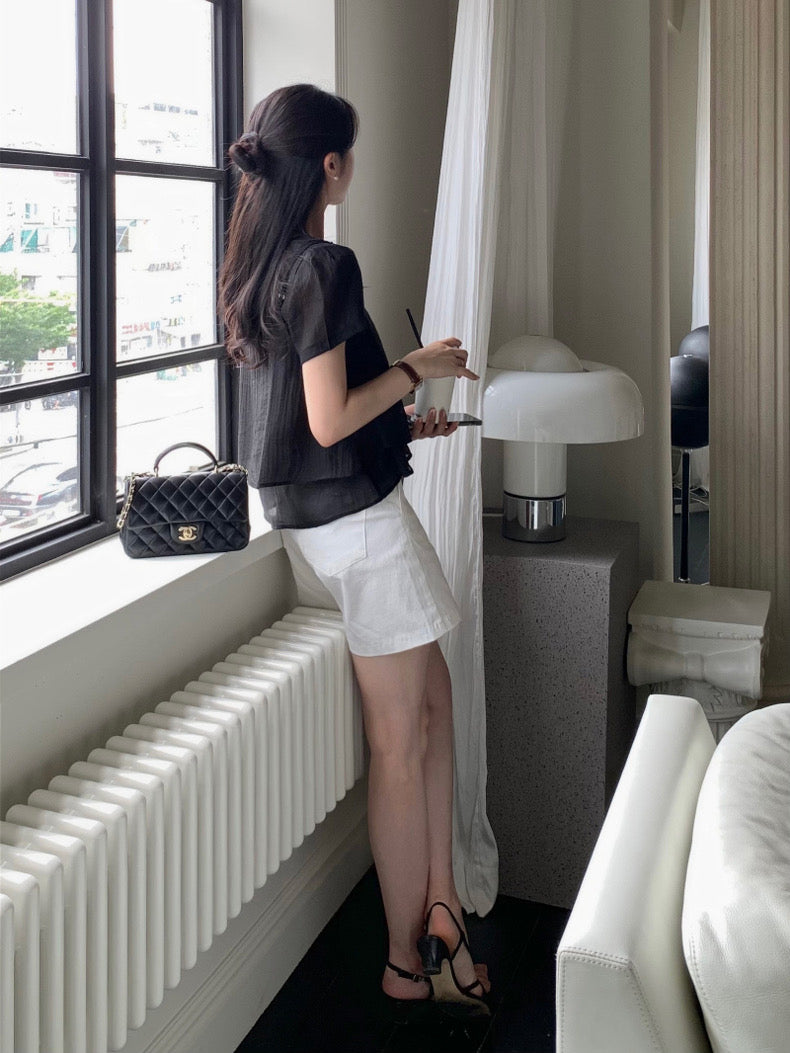 Puff Sleeve Chiffon Blouse + Textured Layered Camisole Set