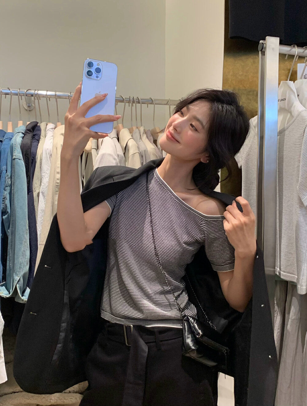 Off-shoulder Striped Knit Top