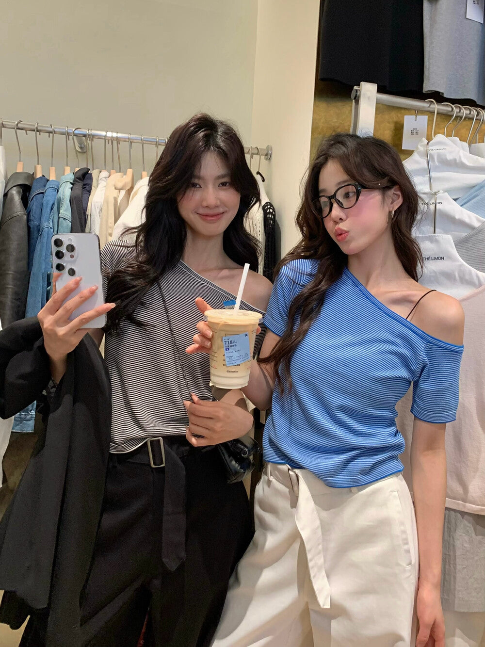 Off-shoulder Striped Knit Top