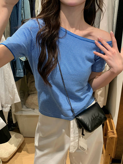 Off-shoulder Striped Knit Top