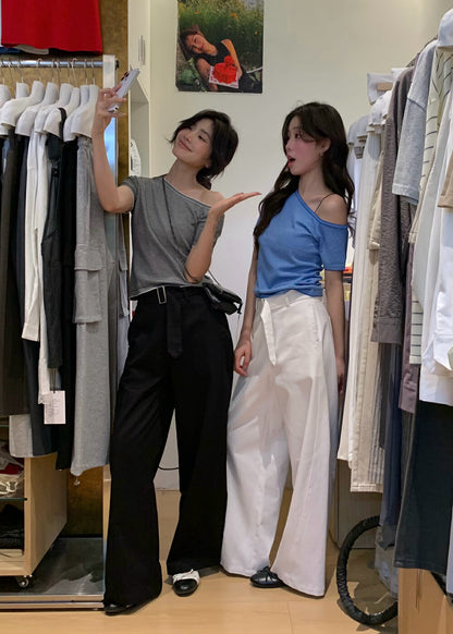 Off-shoulder Striped Knit Top