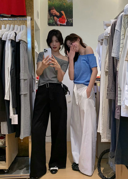 Off-shoulder Striped Knit Top