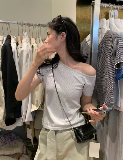 Off-shoulder Striped Knit Top