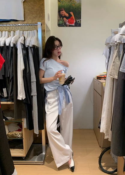 Off-shoulder Striped Knit Top