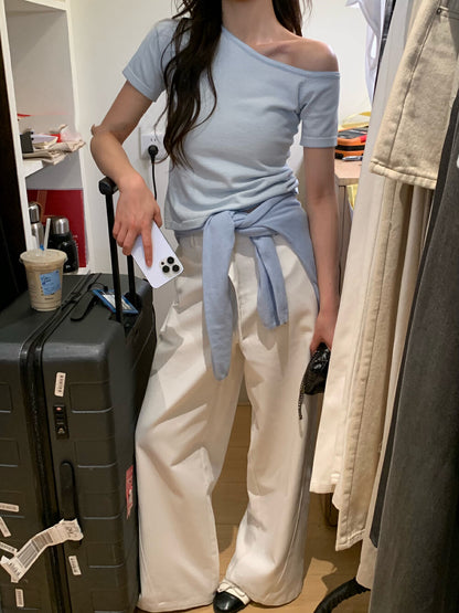 Off-shoulder Striped Knit Top