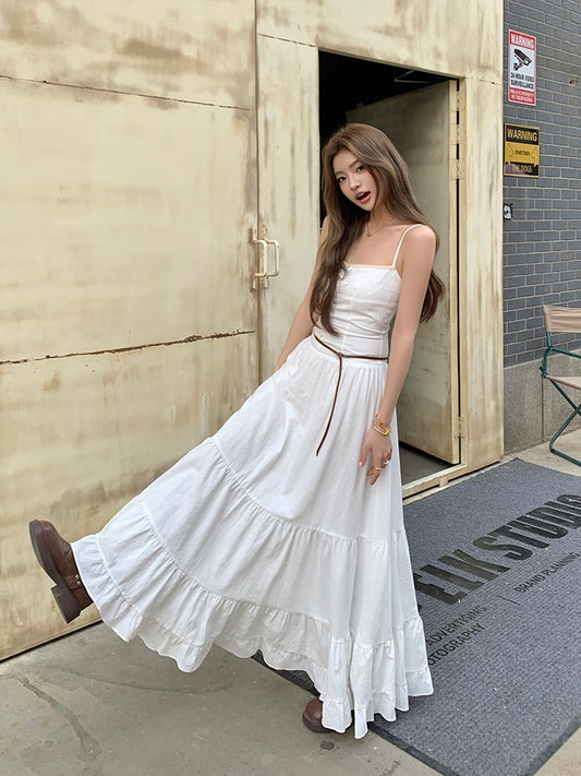 修身大擺吊帶蛋糕裙