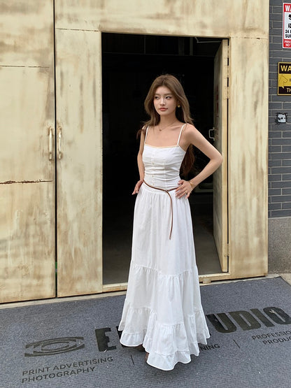 修身大擺吊帶蛋糕裙