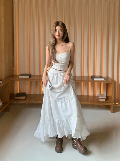 修身大擺吊帶蛋糕裙