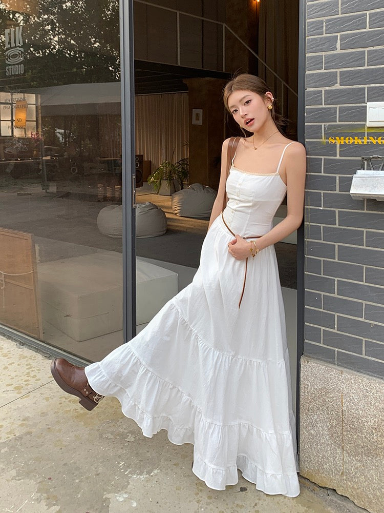 修身大擺吊帶蛋糕裙