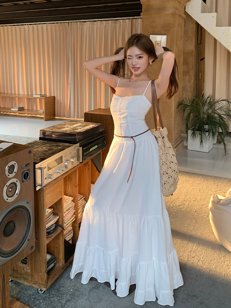 修身大擺吊帶蛋糕裙