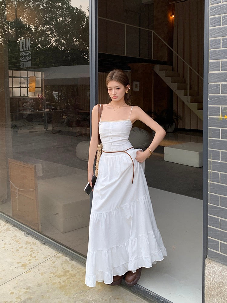 修身大擺吊帶蛋糕裙