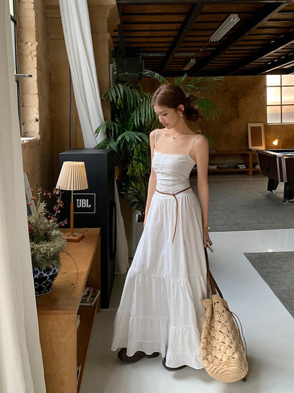 修身大擺吊帶蛋糕裙