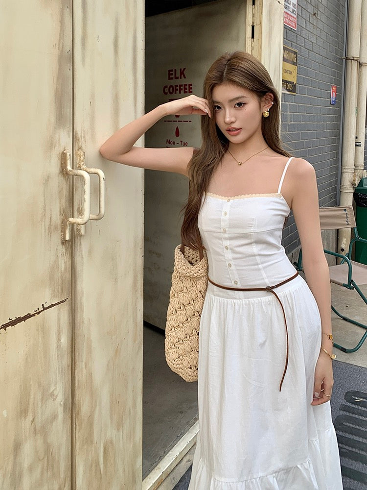 修身大擺吊帶蛋糕裙