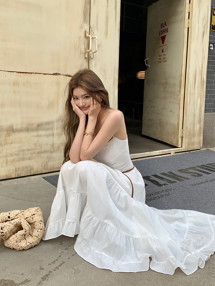 修身大擺吊帶蛋糕裙