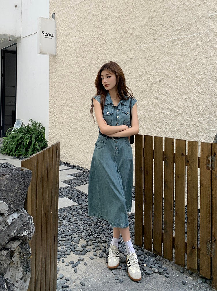 Vintage Sleeveless Denim Dress