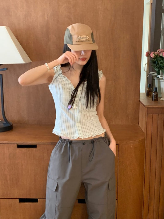 條紋木耳邊背心