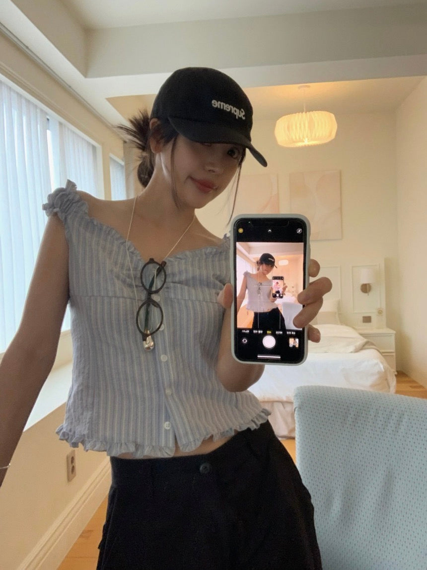 條紋木耳邊背心