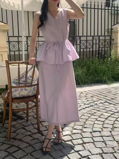 V領顯瘦連身裙+屁簾set