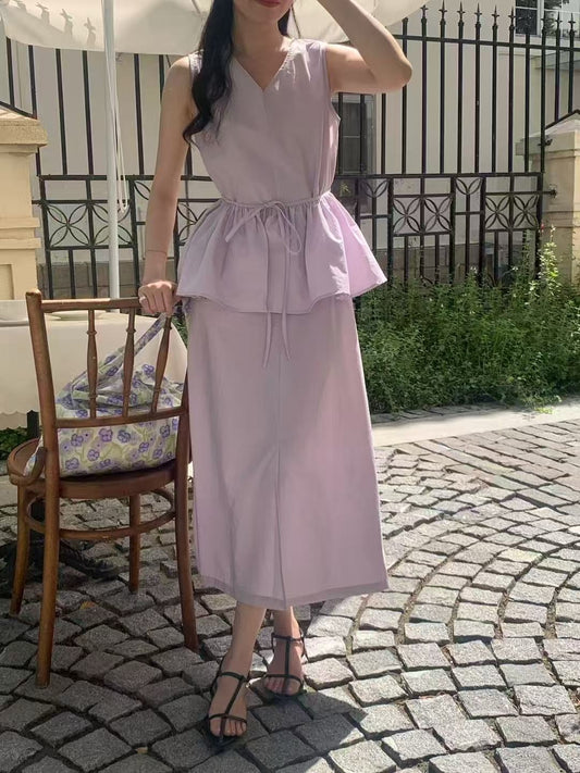 V領顯瘦連身裙+屁簾set