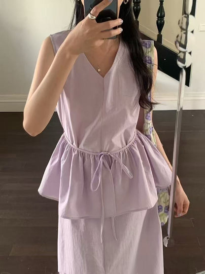 V領顯瘦連身裙+屁簾set