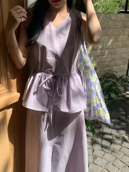 V領顯瘦連身裙+屁簾set