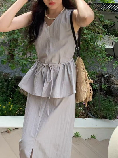 V領顯瘦連身裙+屁簾set