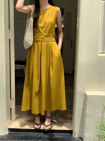 復古交叉綁帶收腰露背連身裙