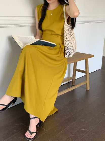 復古交叉綁帶收腰露背連身裙