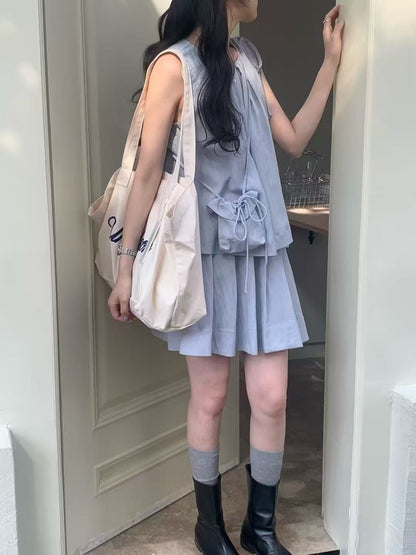 Cute Sleeveless Tank Top + High-Waisted Skirt Set