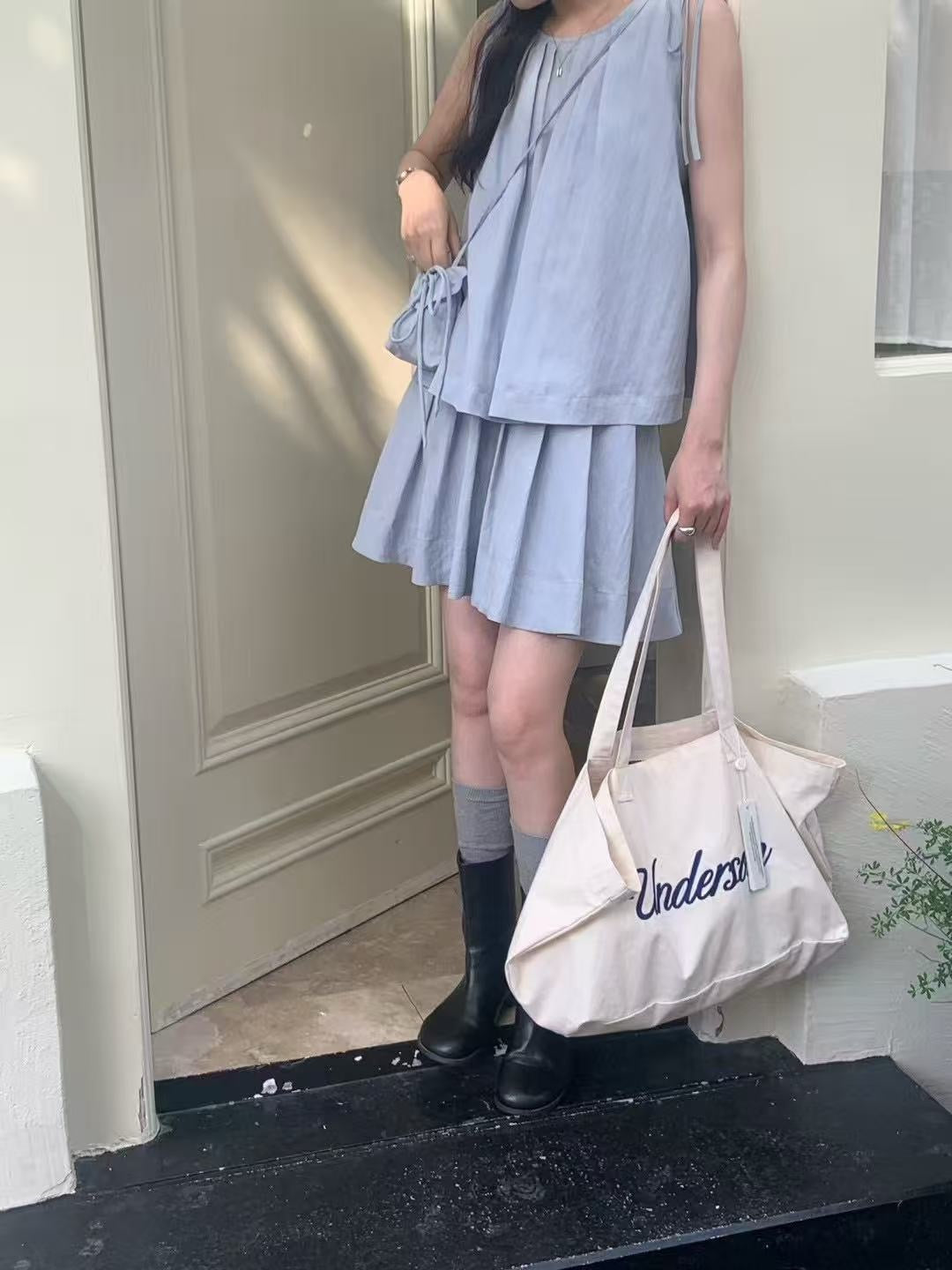 Cute Sleeveless Tank Top + High-Waisted Skirt Set