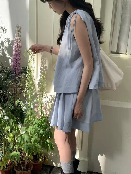 Cute Sleeveless Tank Top + High-Waisted Skirt Set