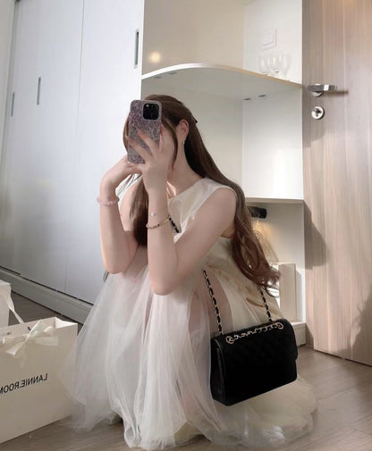 Sweet Little Fragrance Floral Sleeveless Dress + Mesh Skirt